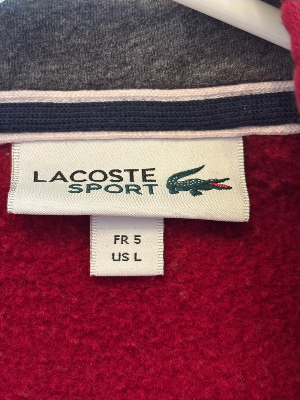 Lacoste Sport Fleece Pullover Hoodie Red Size Large Embroidered Croc Logo - Picture 4 of 12